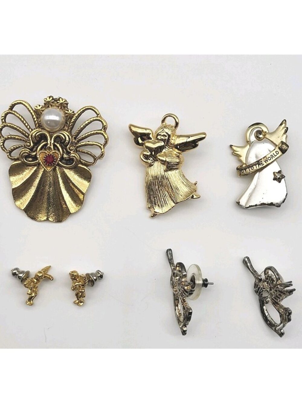 Vintage Guardian Angle Jewelry Lot Brooch pin Earrings Christmas Jewelry